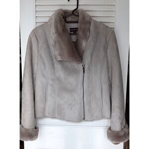 Dana Buchman Women Gray Soft Plush FAUX FUR SUEDE JACKET Zip Coat Jacket Size S